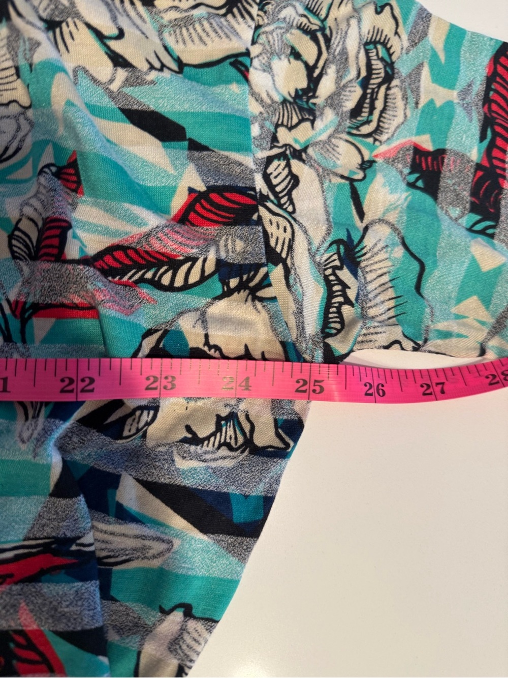LuLaRoe Floral Stripe Short Sleeve Top - Teal, Blue, Cream - Picture 4 of 6